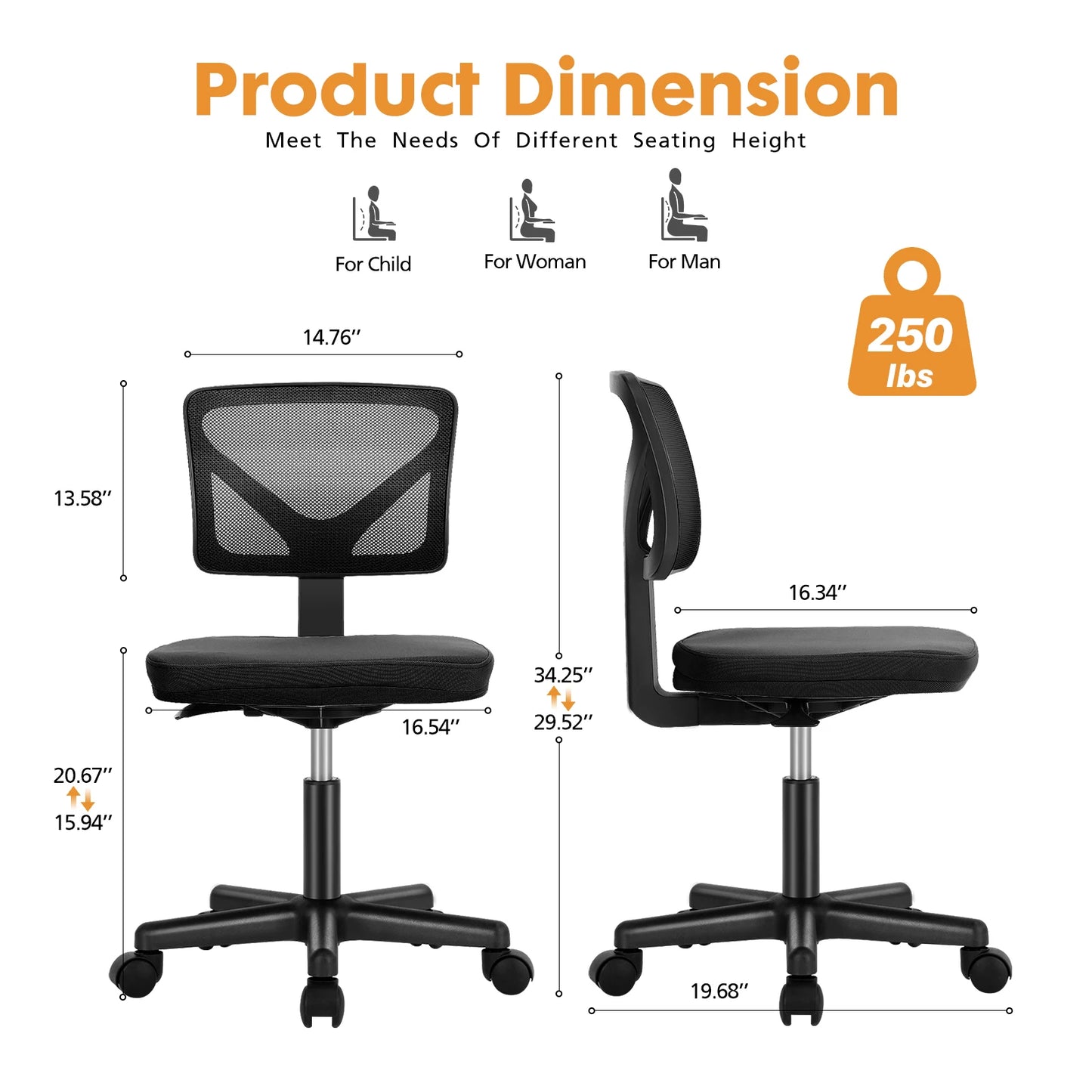 Lumbar Support Armless Office Chair