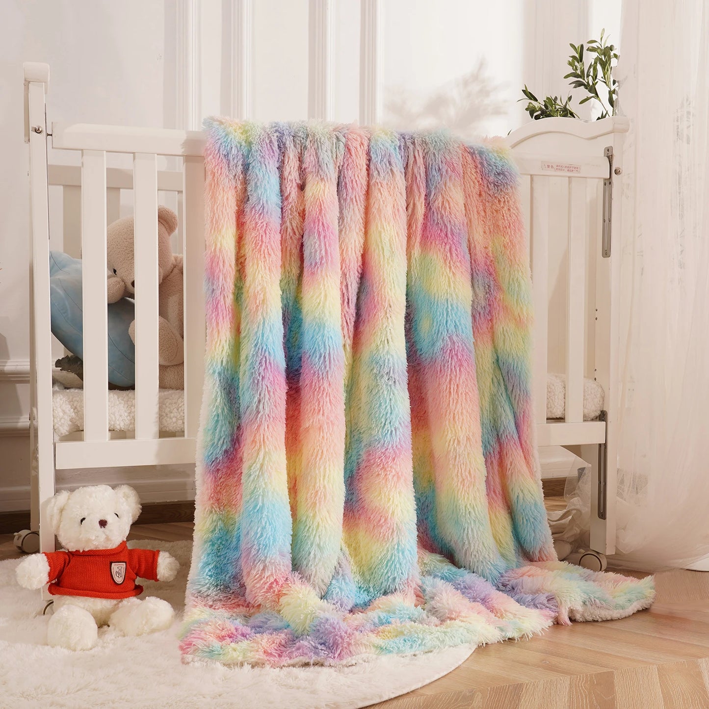 Fluffy Rainbow plush baby blanket