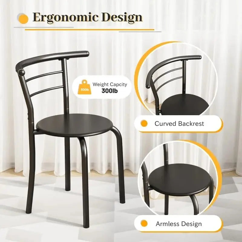 Wooden Dining Table Nook Sets with 2 Chairs & Round Tabletop