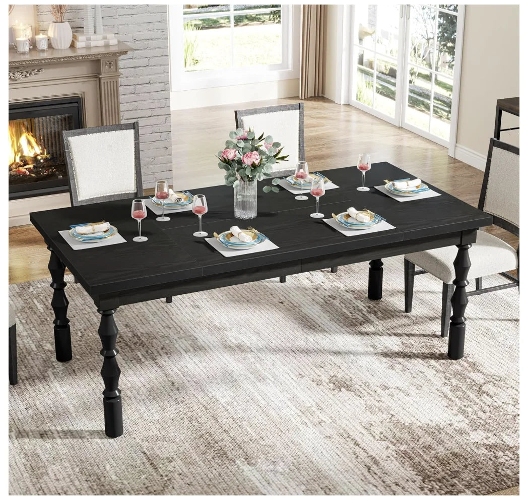Farmhouse Large Rectangle Wood Black Dining Table Set