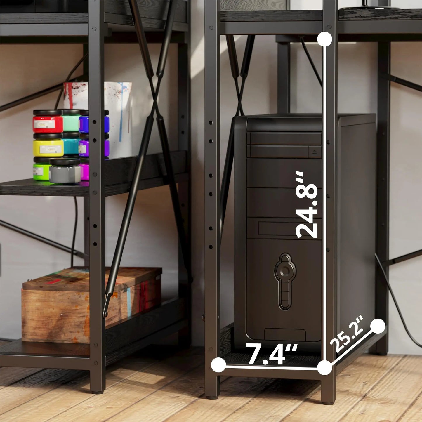 Computer Desk with Power Outlet with Storage Shelves and USB Ports Charging Station