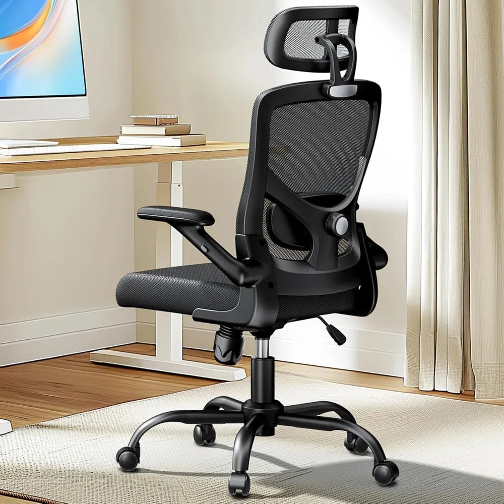 Lumbar Support with Headrest Flip-Up Liftable Arms Swivel Computer Chair