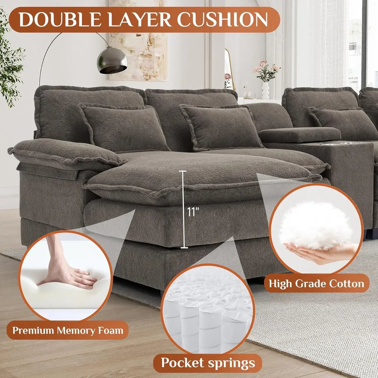 Modern Upholstered Large Modular Sofa