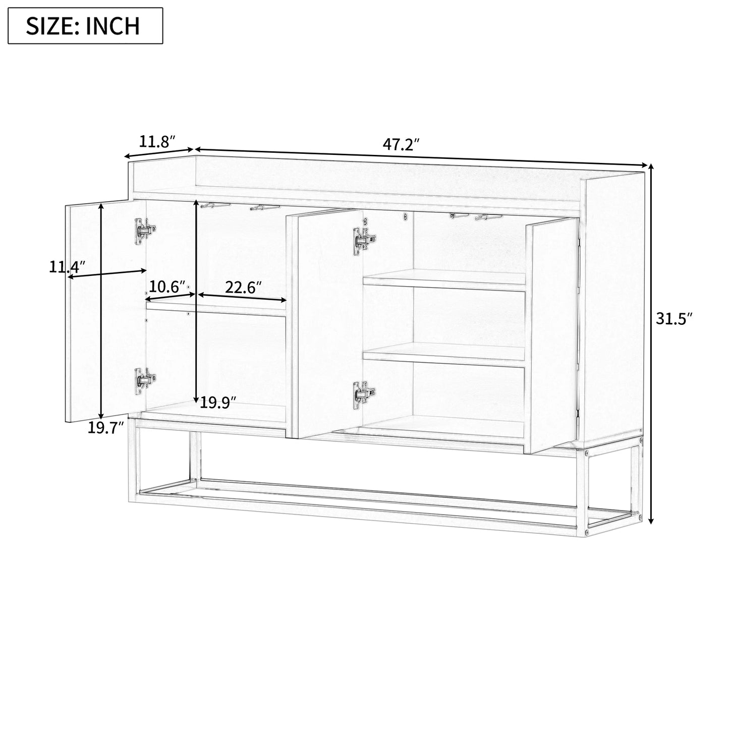 Multifunctional Storage Cabinet With 4 Doors Sideboard