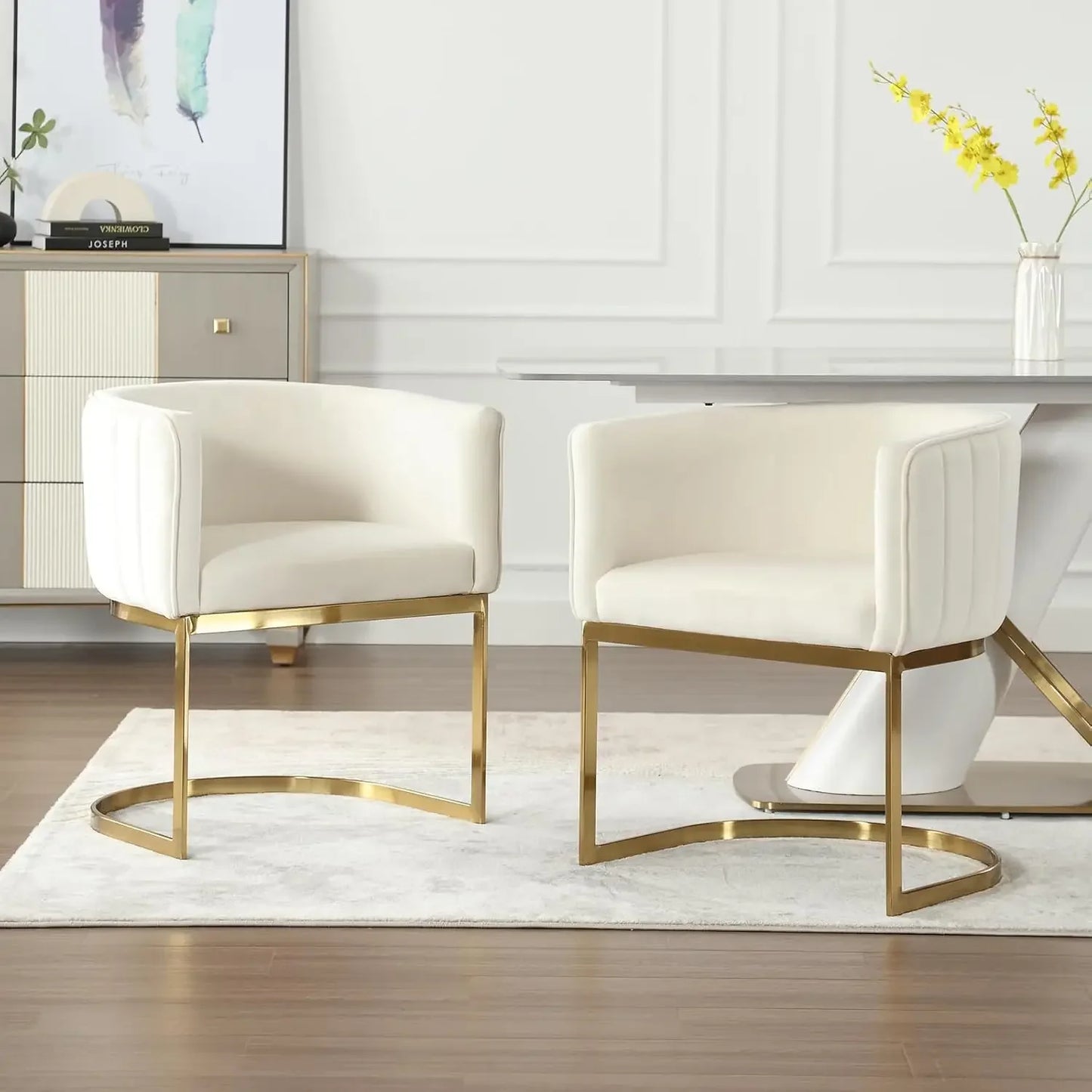 Velvet with Metal Frame Comfy Upholstered Side Barrel Chairs