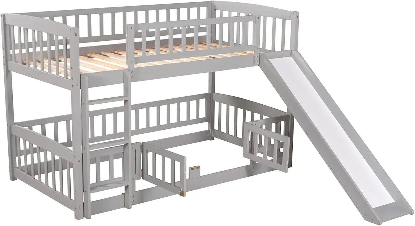 Low Bunk Bed with Slide Twin Over Twin Bunk Bed