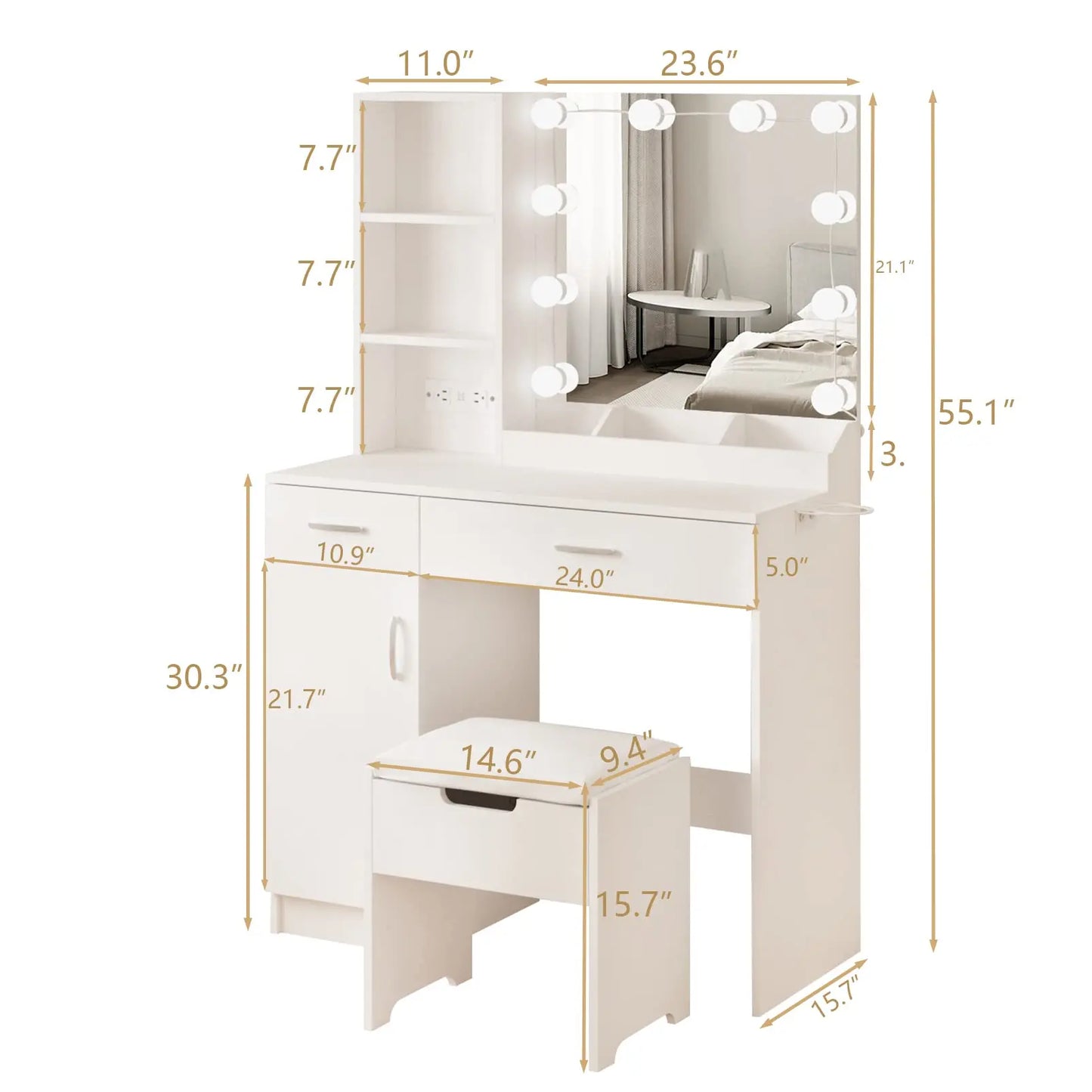 Makeup Vanity Desk w/Mirror Lights