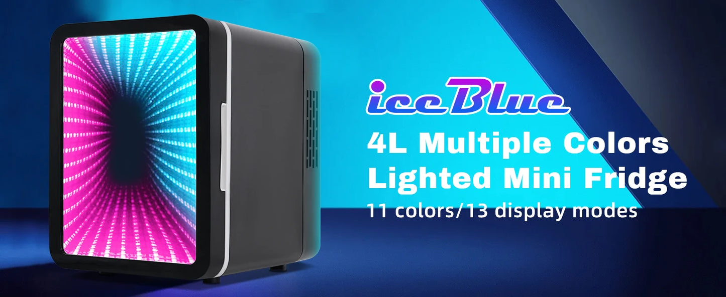 iceBlue 13 Display Mode Dimmable LED Light Mirror Mini Fridge