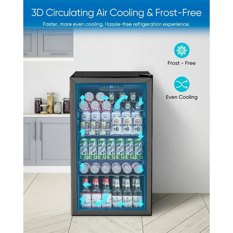 Mini Fridge with Glass Door Can Beverage Refrigerator