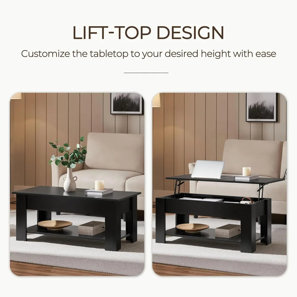 Wooden Coffee Table with Large Hidden Storage Shelf