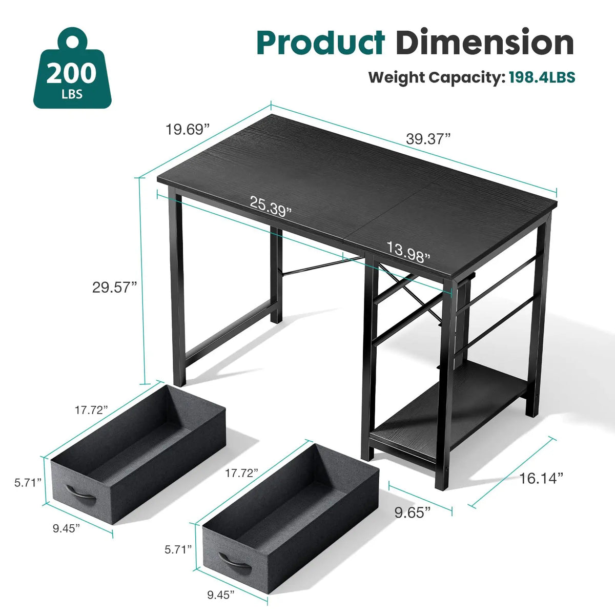 Computer Desk with Adjustable Position Drawers