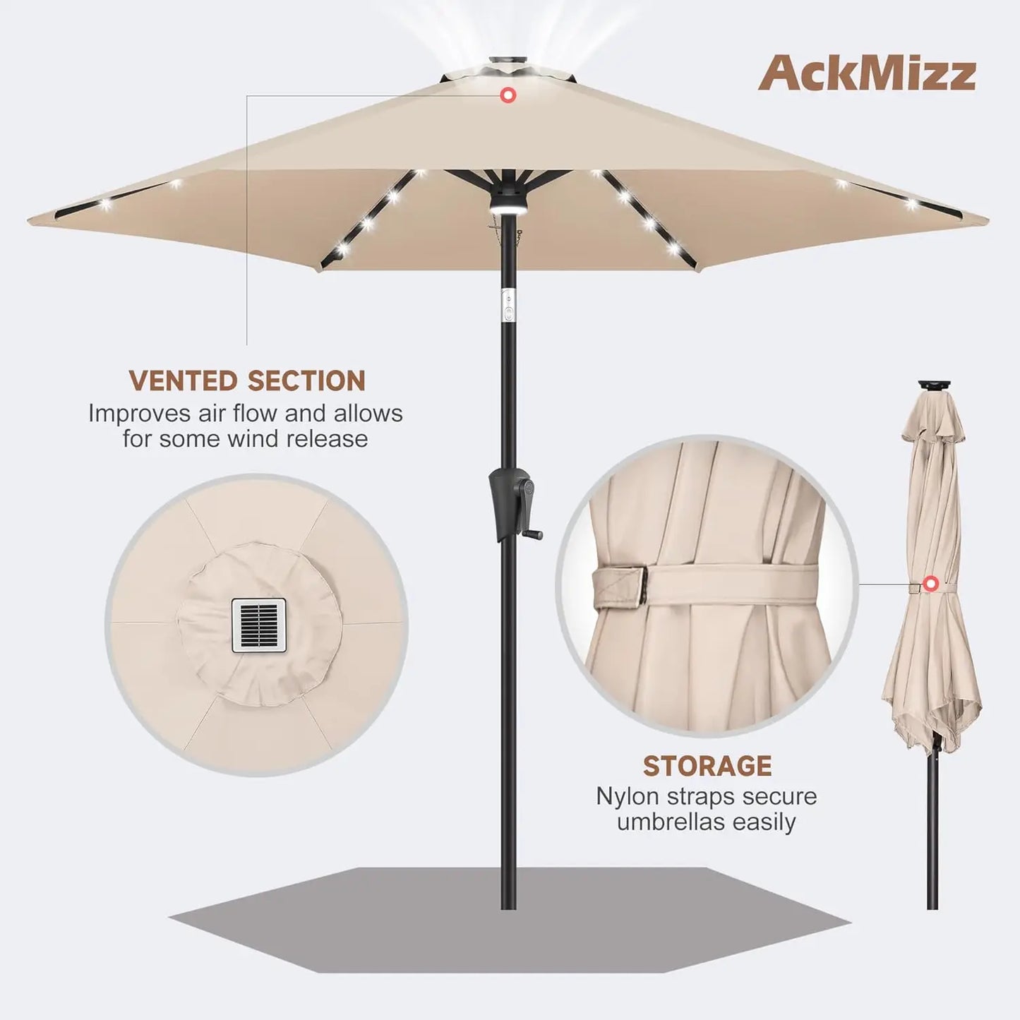 Outdoor Umbrella with Center Surround Light 24 LED Beads