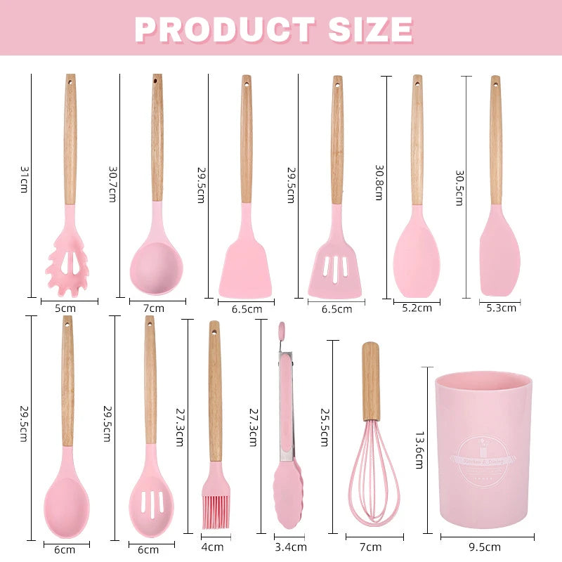 Silicone Cookware Kitchen Utensil Wooden Handle