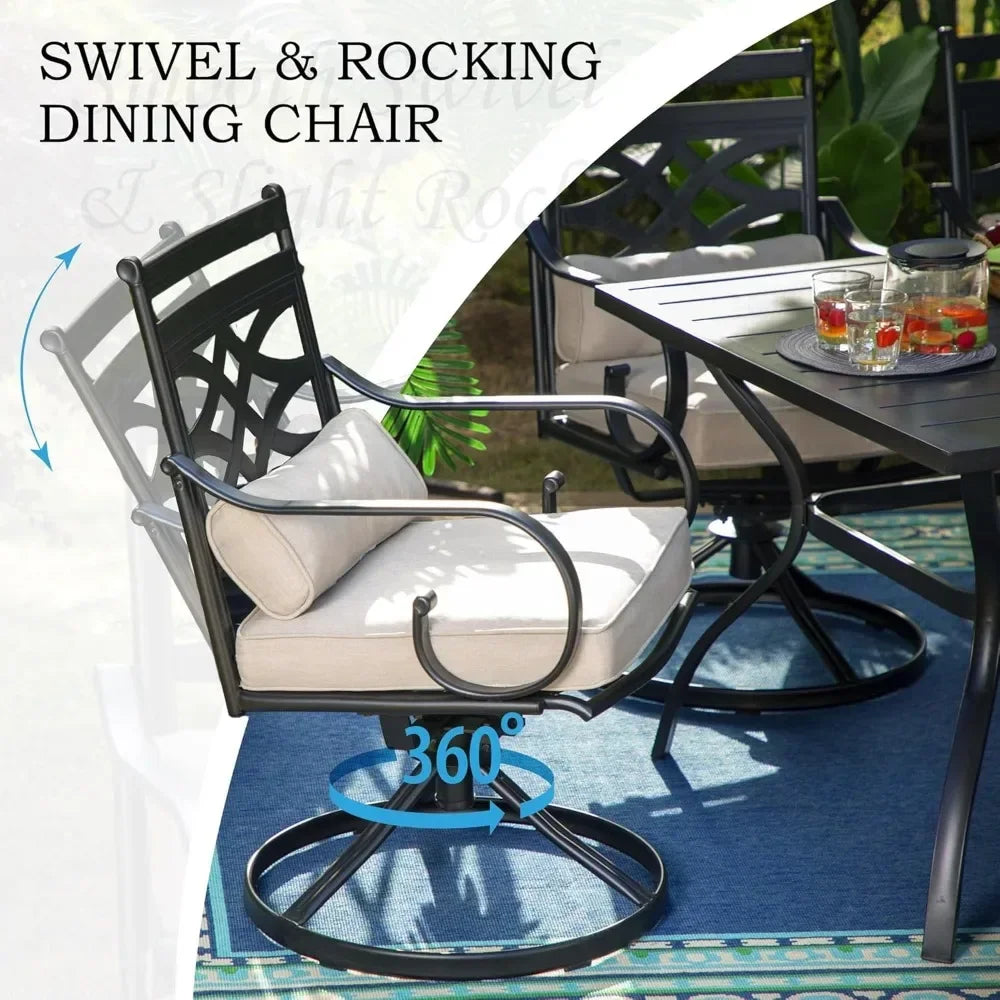 Patio Dining Sets with 4 Swivel Chairs and 1 Square Table