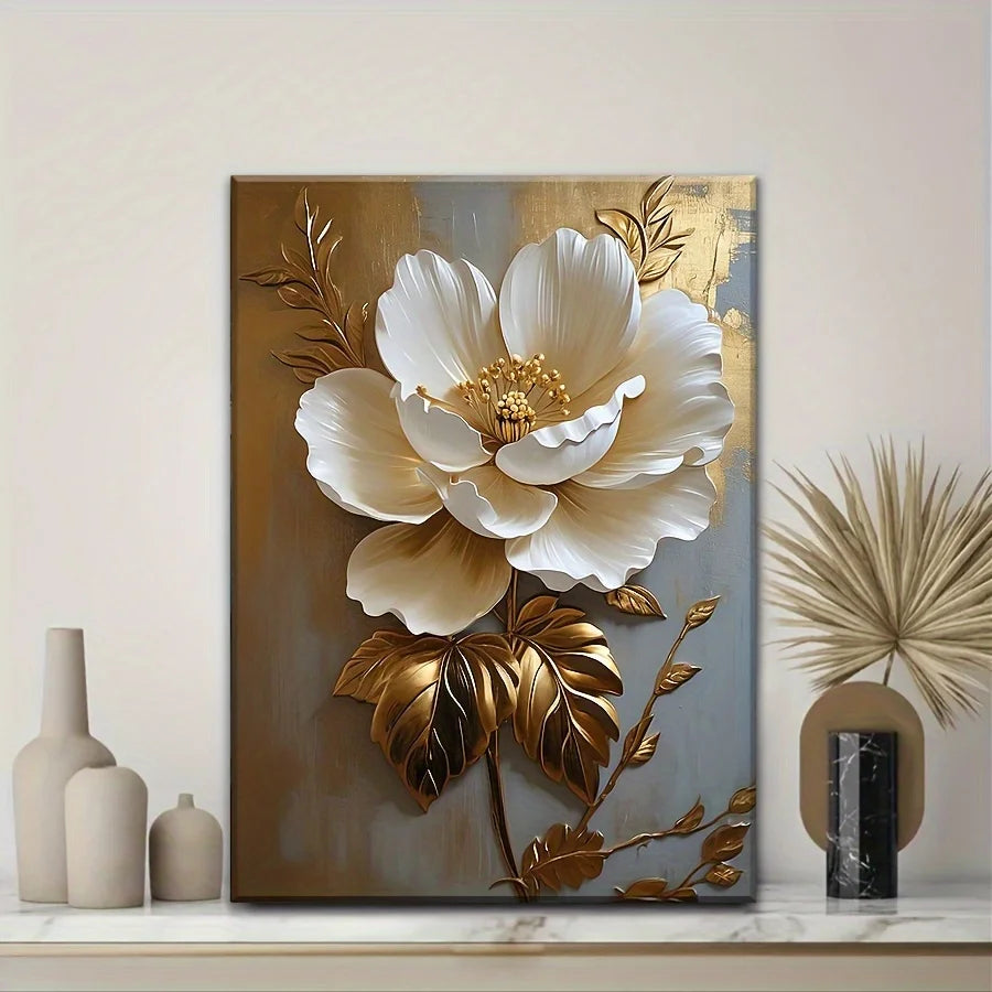 Elegant Vintage Gold and White Floral Canvas