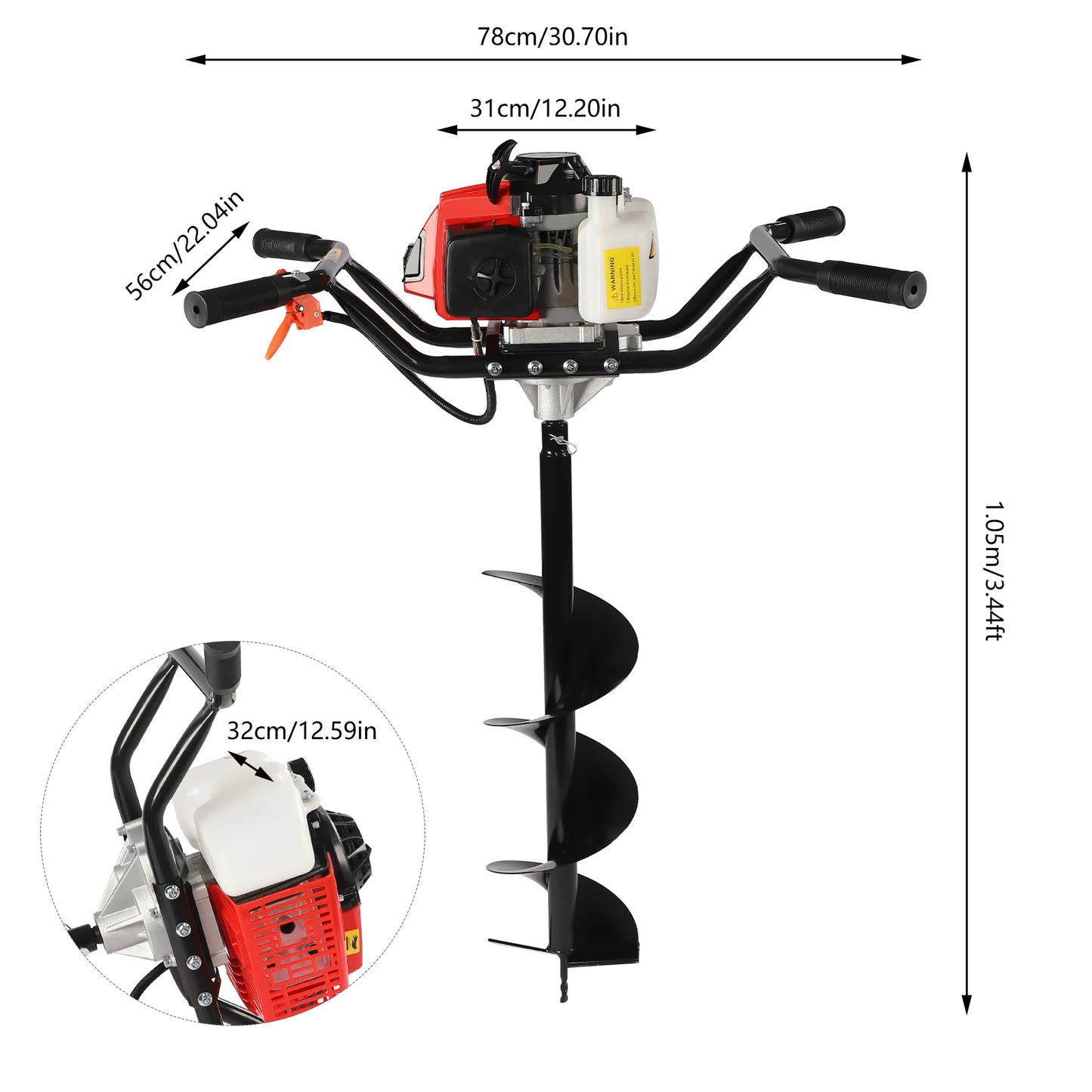 Gasoline Earth Auger 200mm Drills with 8In Auger Bits