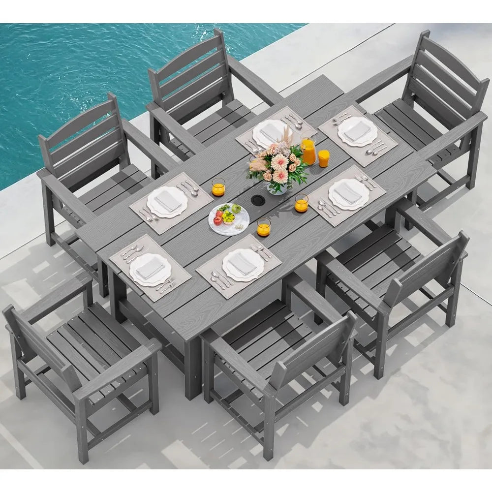 Outdoor Dining Table Set for 7-Piece with Umbrella Hole Cut-Out