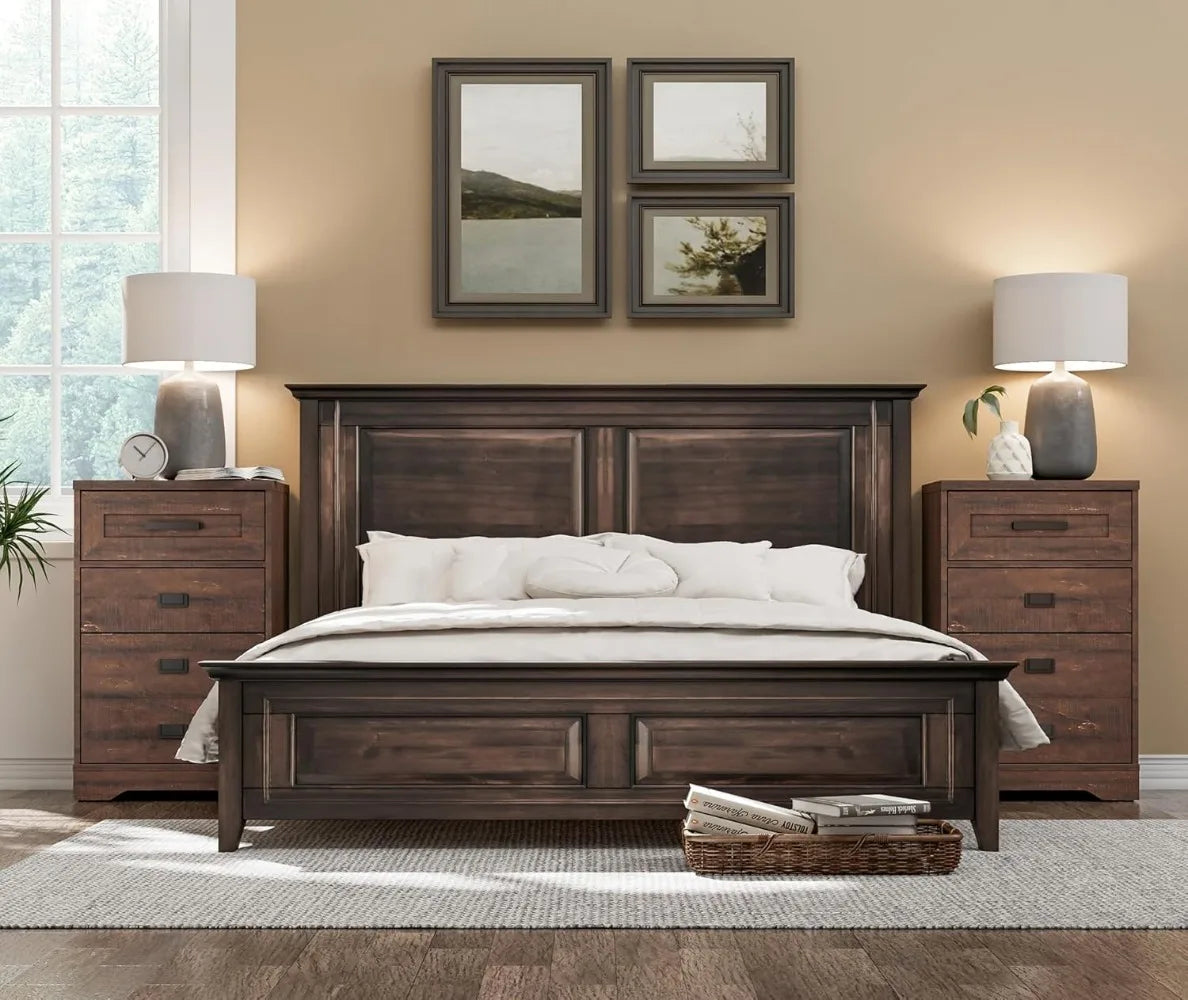Bedroom High Night Stand Side Table with 3 Drawers