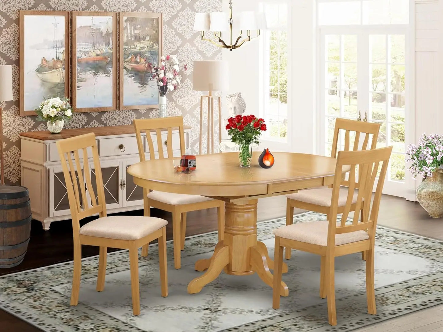 Oval Dining Room Furniture Set with Butterfly Leaves