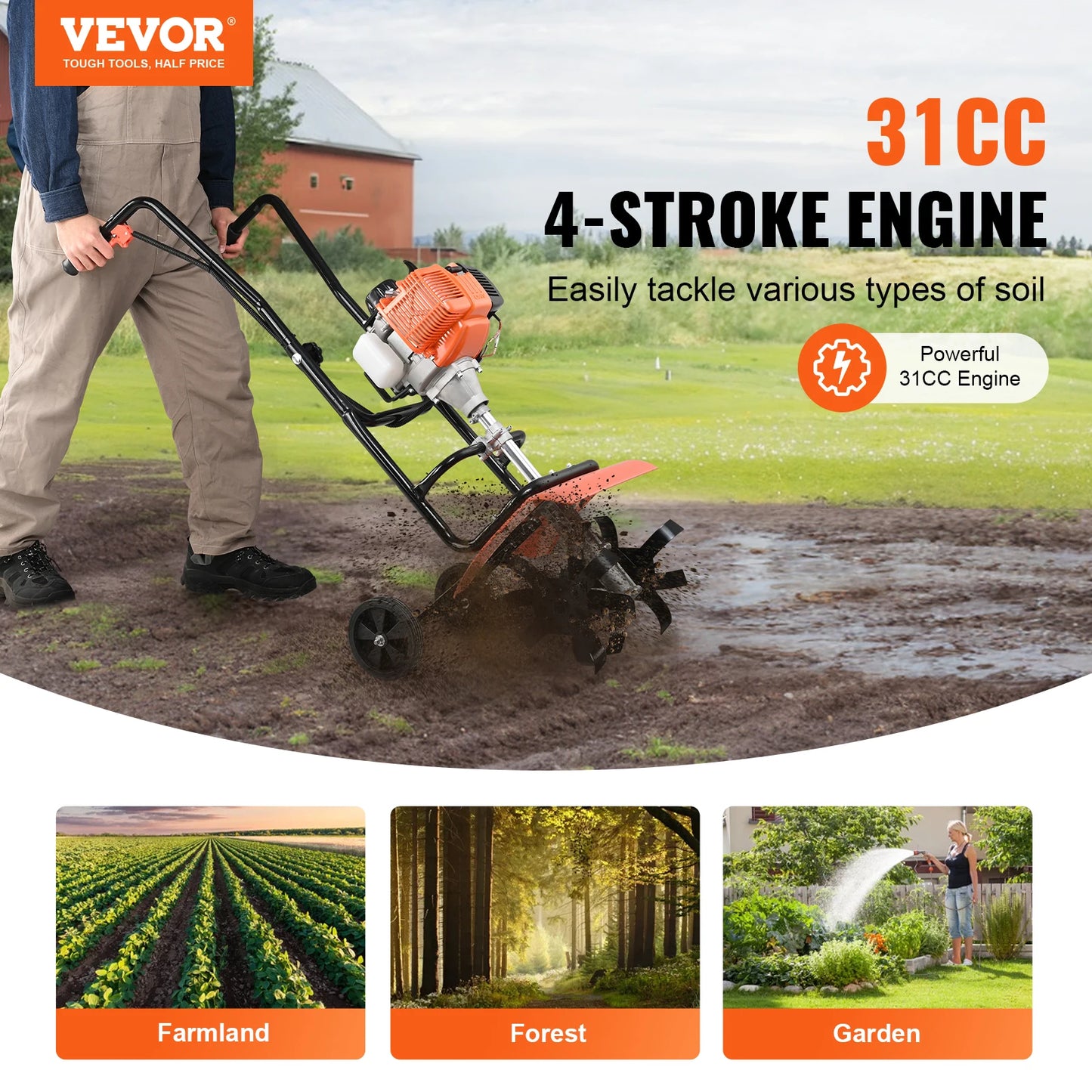 Garden Tiller Cultivator for Lawn and Field
