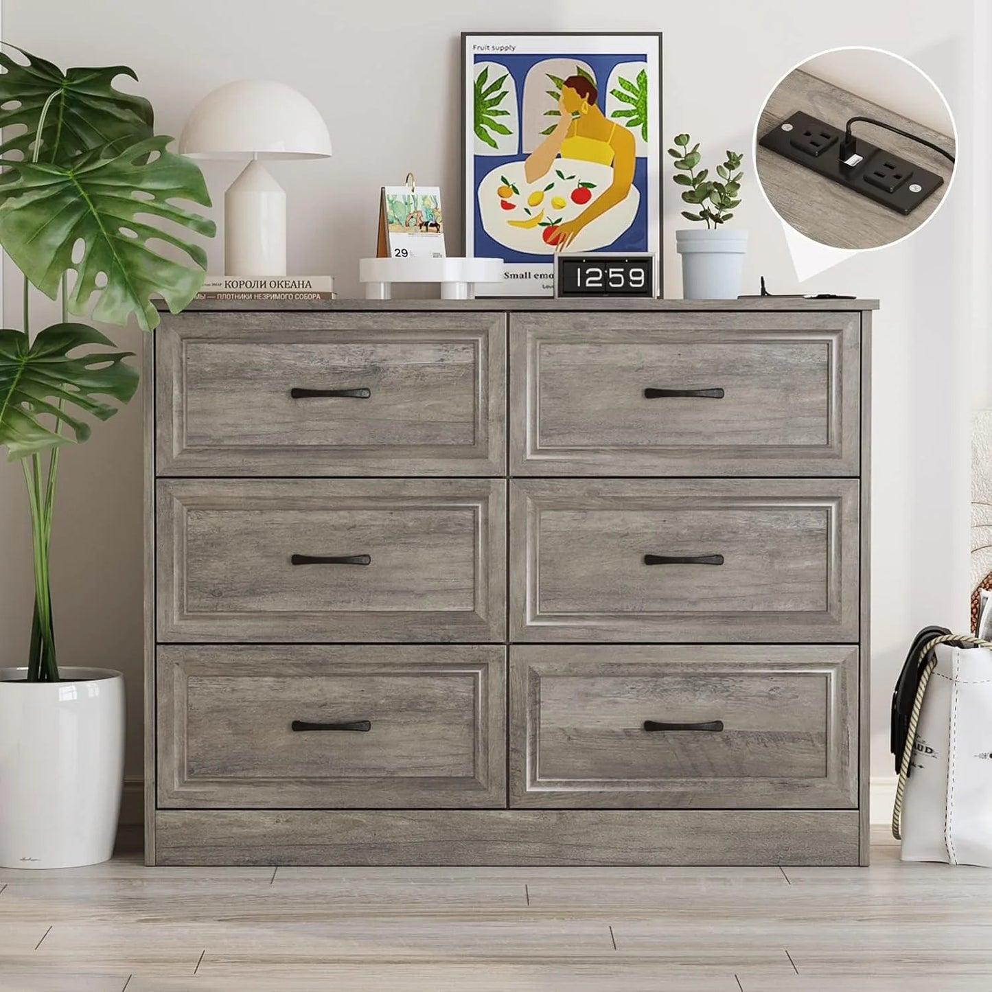 Bedroom Wide Dresser with Charging Station