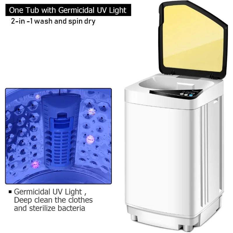 Capacity Compact Laundry Washer with Built-in Barrel Light Drain Pump and Long Hose