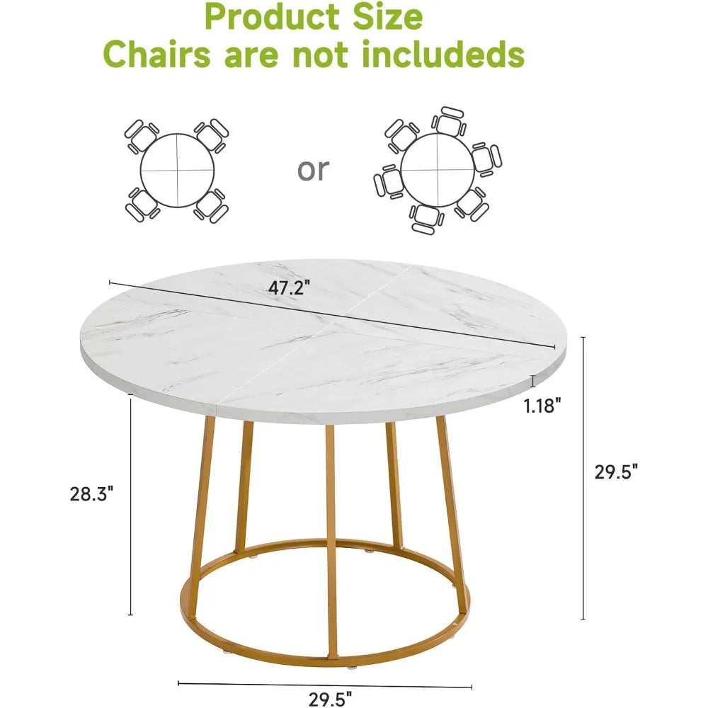 Wooden Faux Marble Round Dining Table with Gold Base