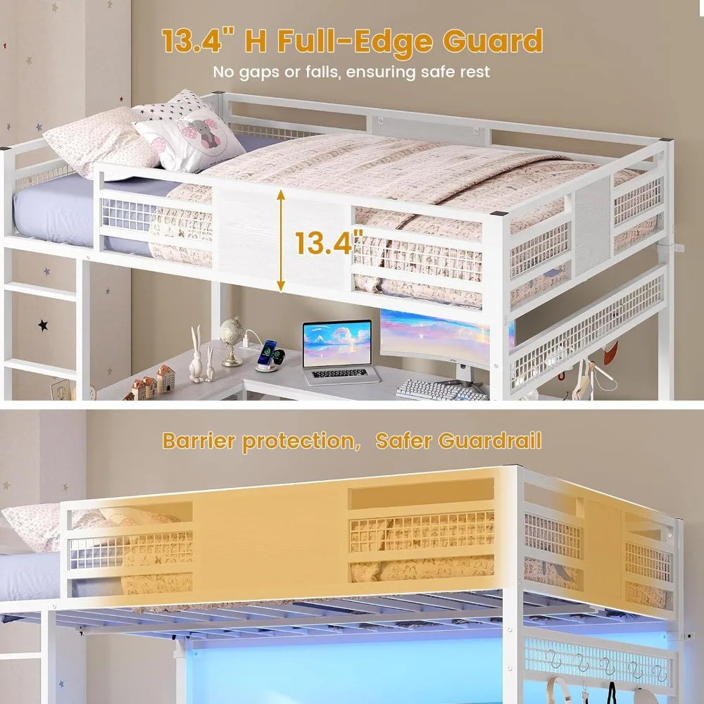 Full Size Loft Bed with L-Shaped Desk