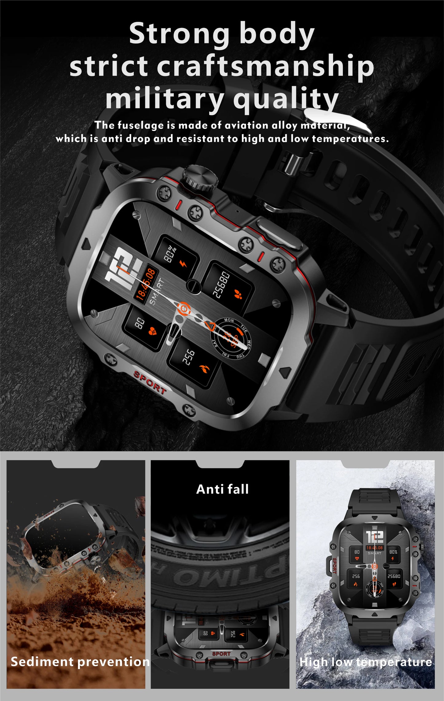 New For Xiaomi Military Smart Watch Outdoor Sports Fitness Tracker