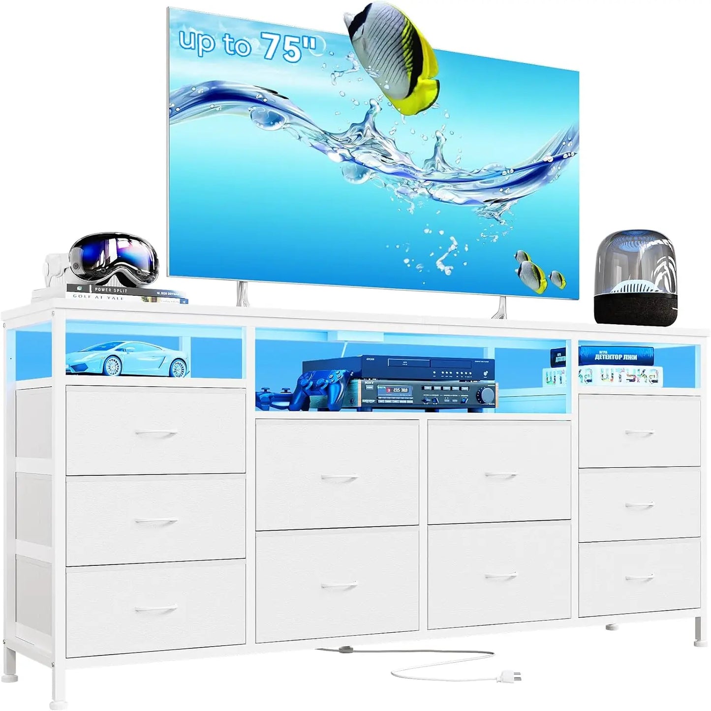 Long Fabric Dresser Entertainment Center