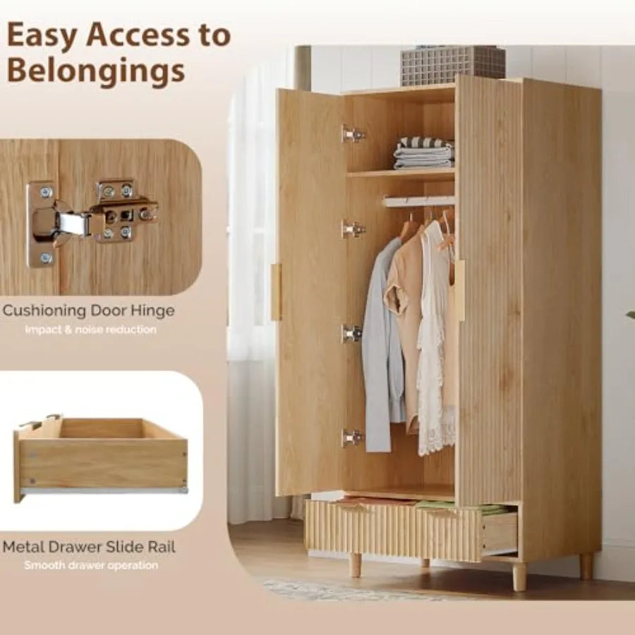 Fluted Wardrobe Closet Armoire