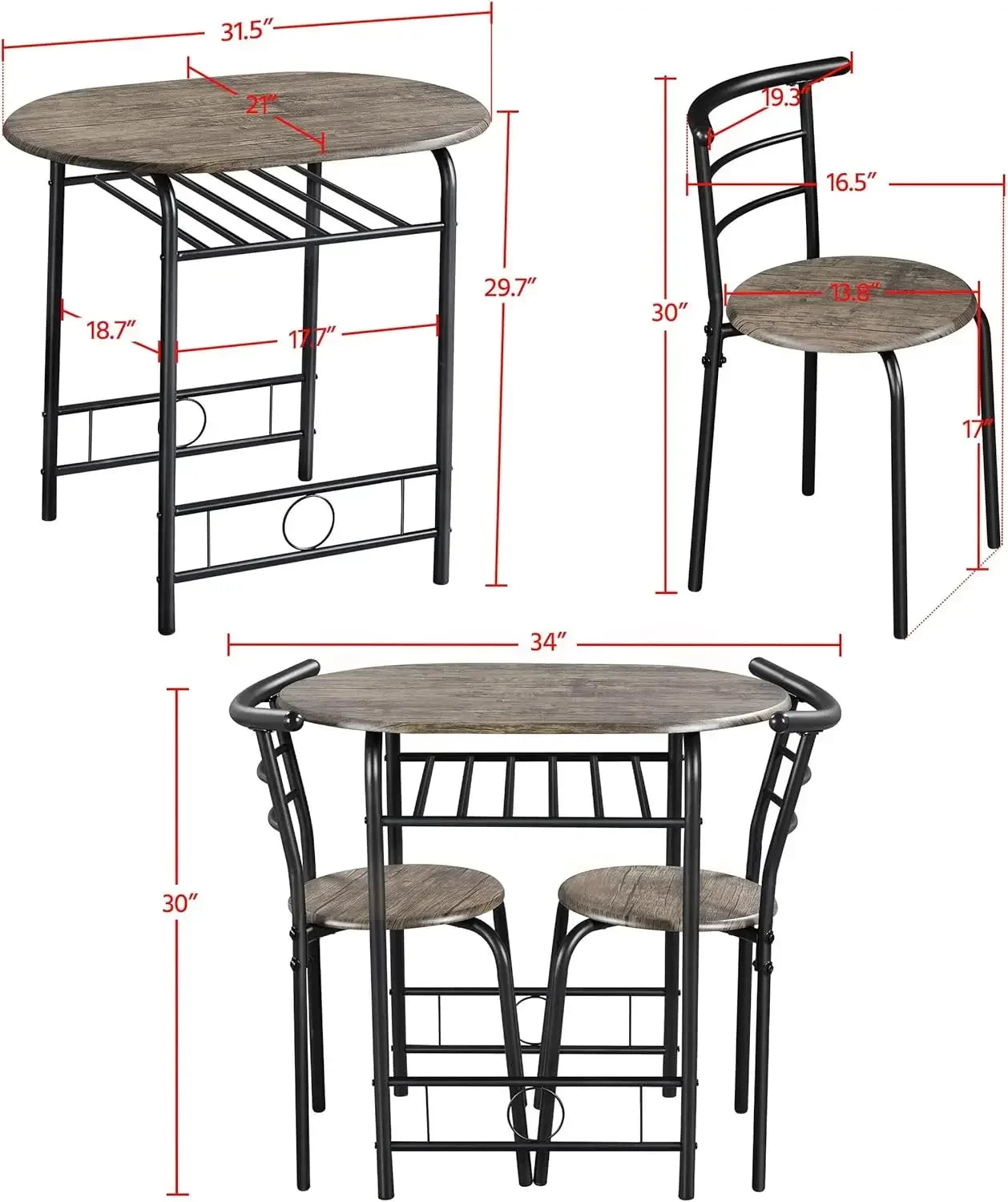 Compact Bistro Table Set with Steel Legs Built-in Wine Rack