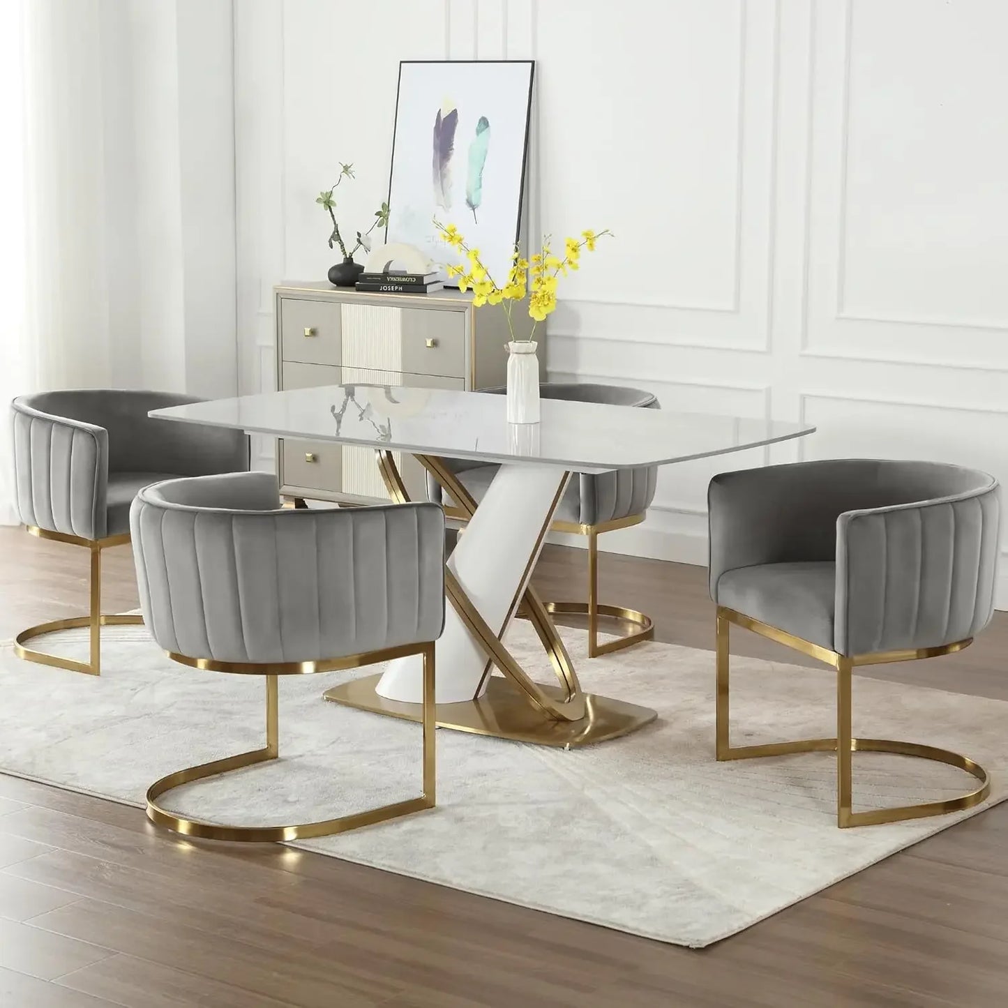 Velvet with Metal Frame Comfy Upholstered Side Barrel Chairs