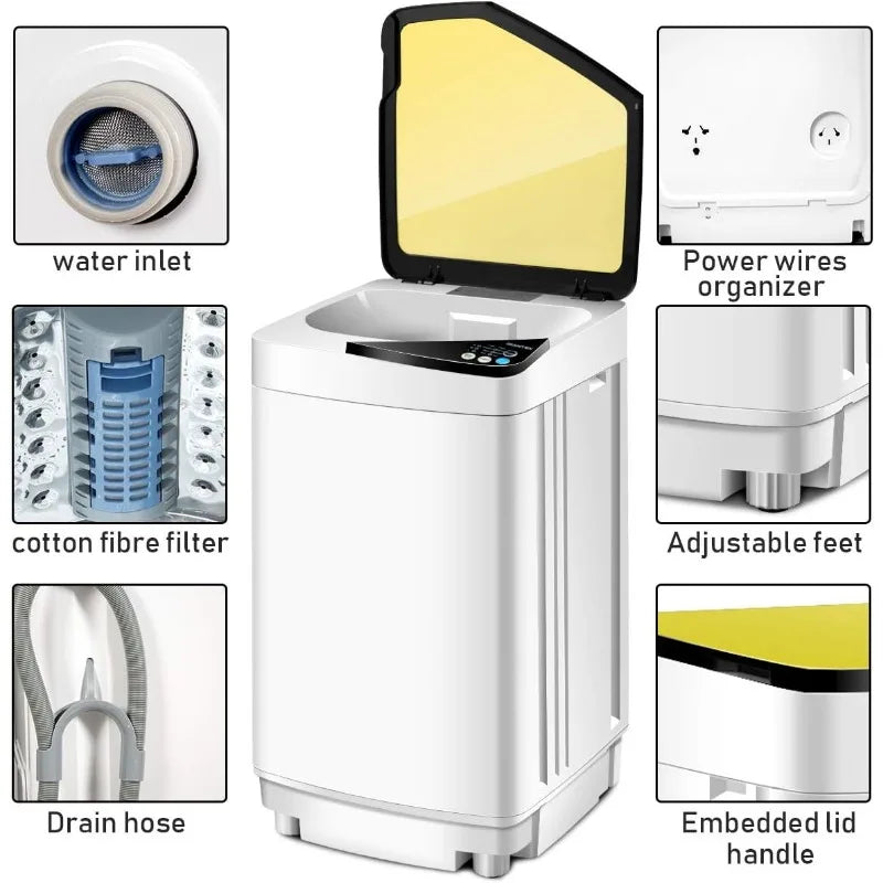Capacity Compact Laundry Washer with Built-in Barrel Light Drain Pump and Long Hose