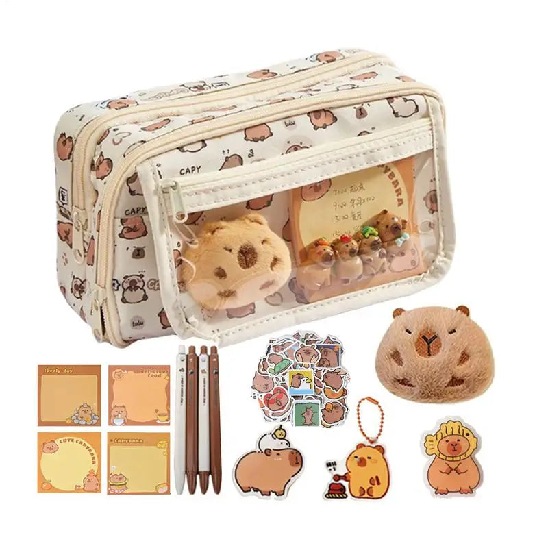 Cute Pencil Case Portable 9-Compartment Stationery