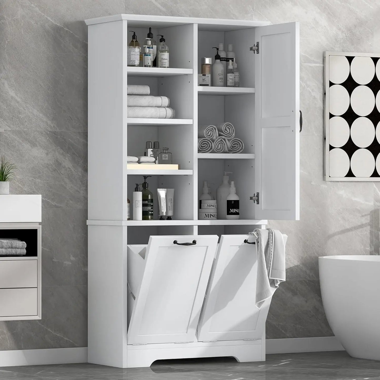 Freestanding Hamper Door Adjustable Shelves