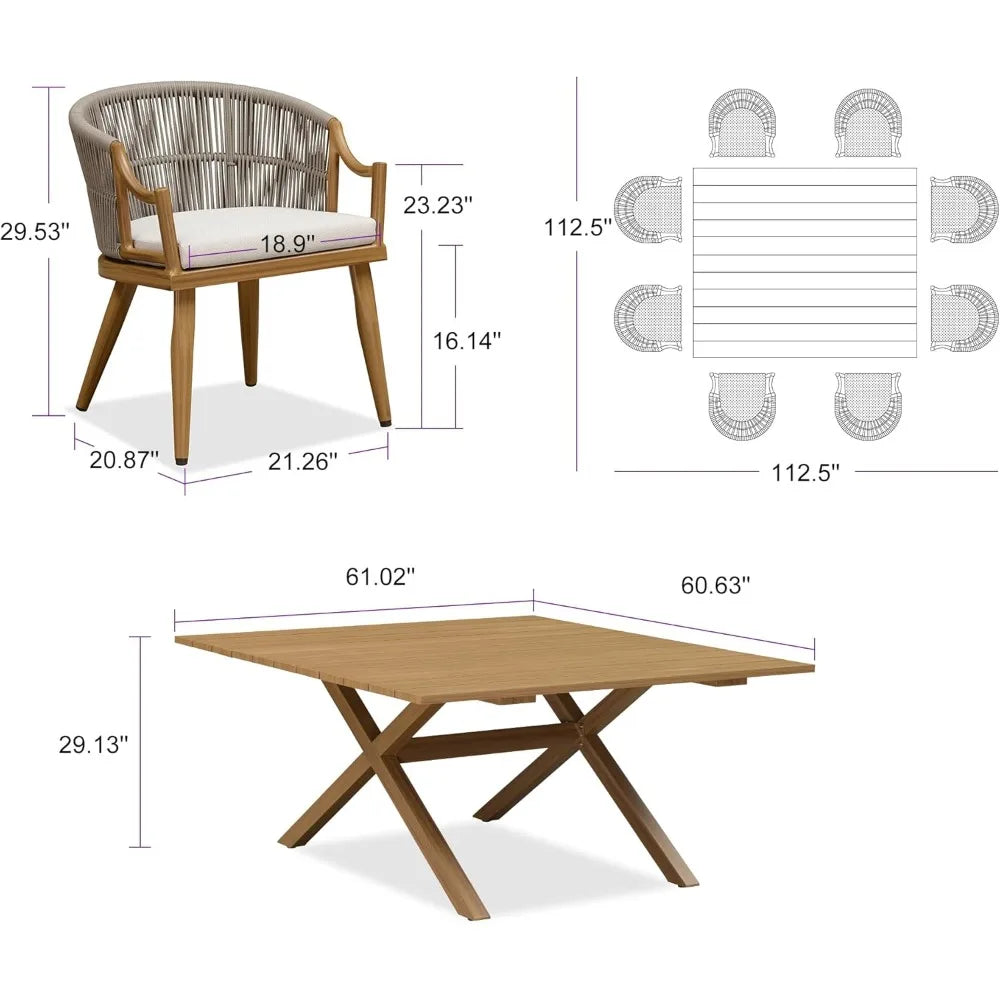 All Weather Wicker Patio Dining Set with Square Aluminum Table