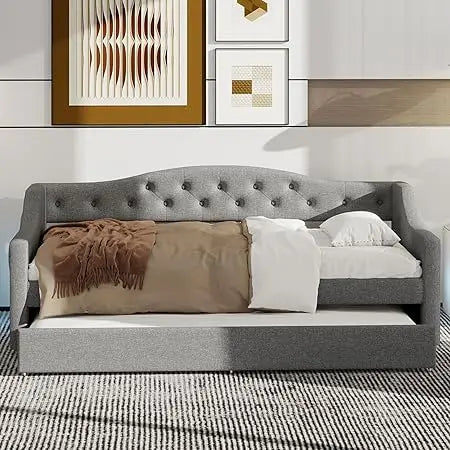 Modern Twin XL Size Daybed with LED Belt and Trundle