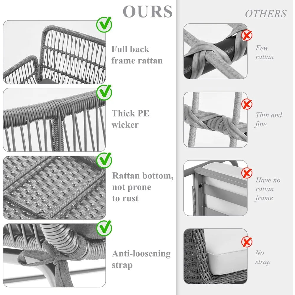 Outdoor Patio Furniture Set with Thick Cushions and Glass Coffee Table