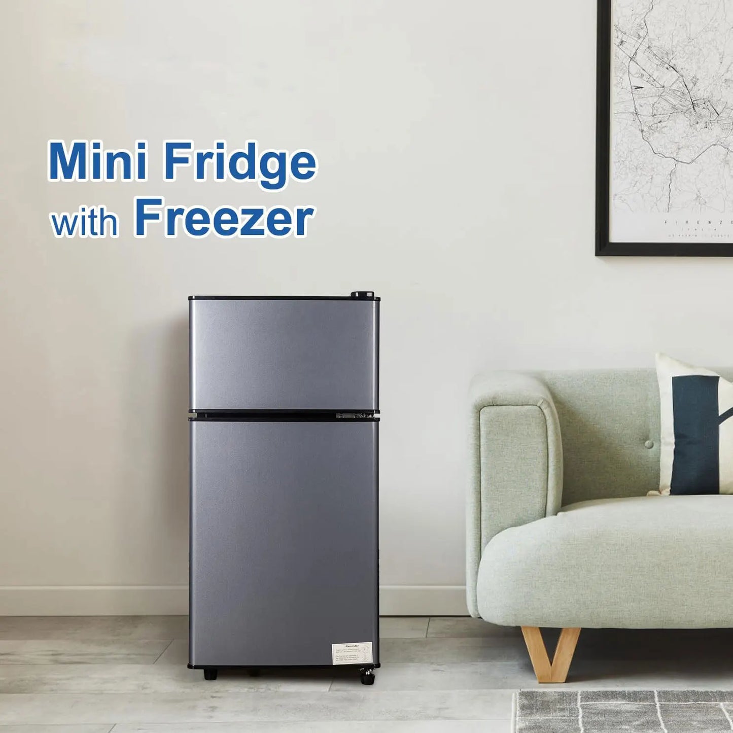 Mini Fridge with Freezer with 7 Adjustable Thermostat