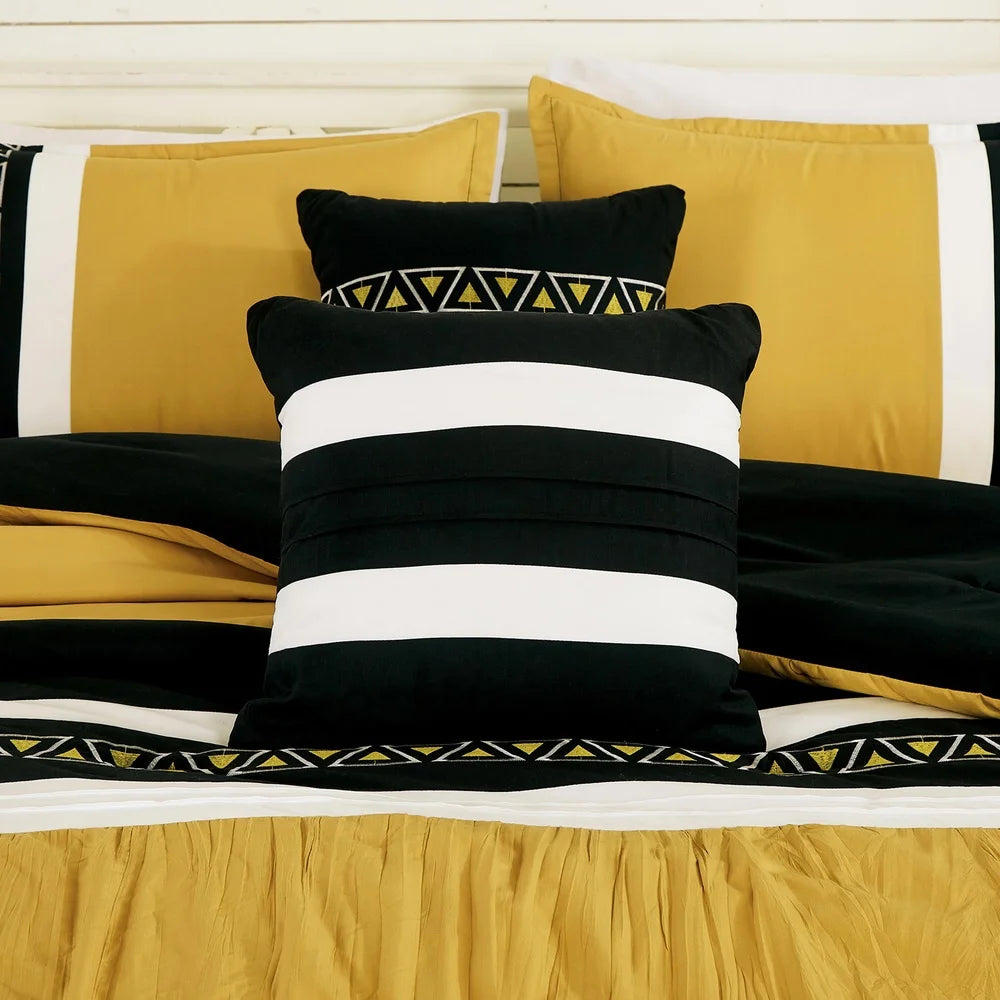 Luxurious Yellow Embroidered Queen Bedding Set