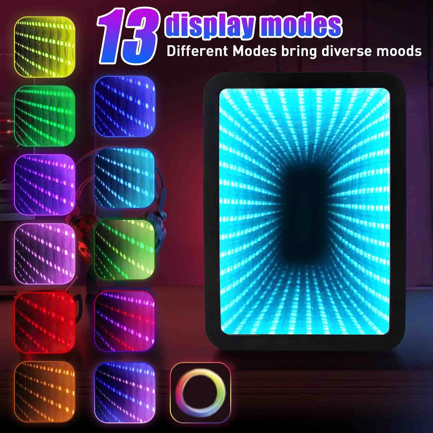 iceBlue 13 Display Mode Dimmable LED Light Mirror Mini Fridge