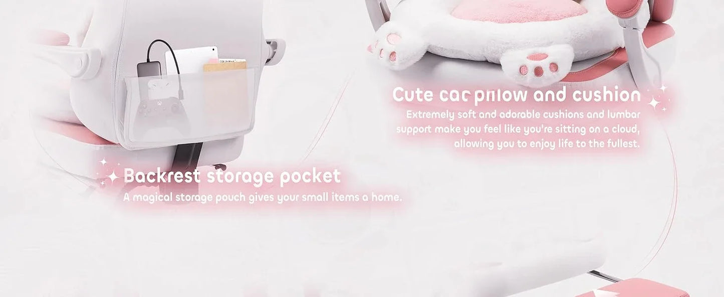 Cat Ears Paw Lumbar and Cushion Computer Chair