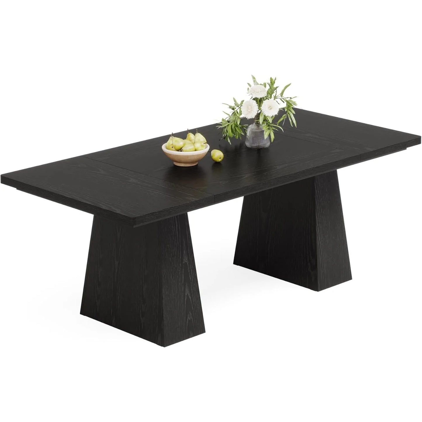 Black Dining Table with Tapered Wood Legs and Tabletop