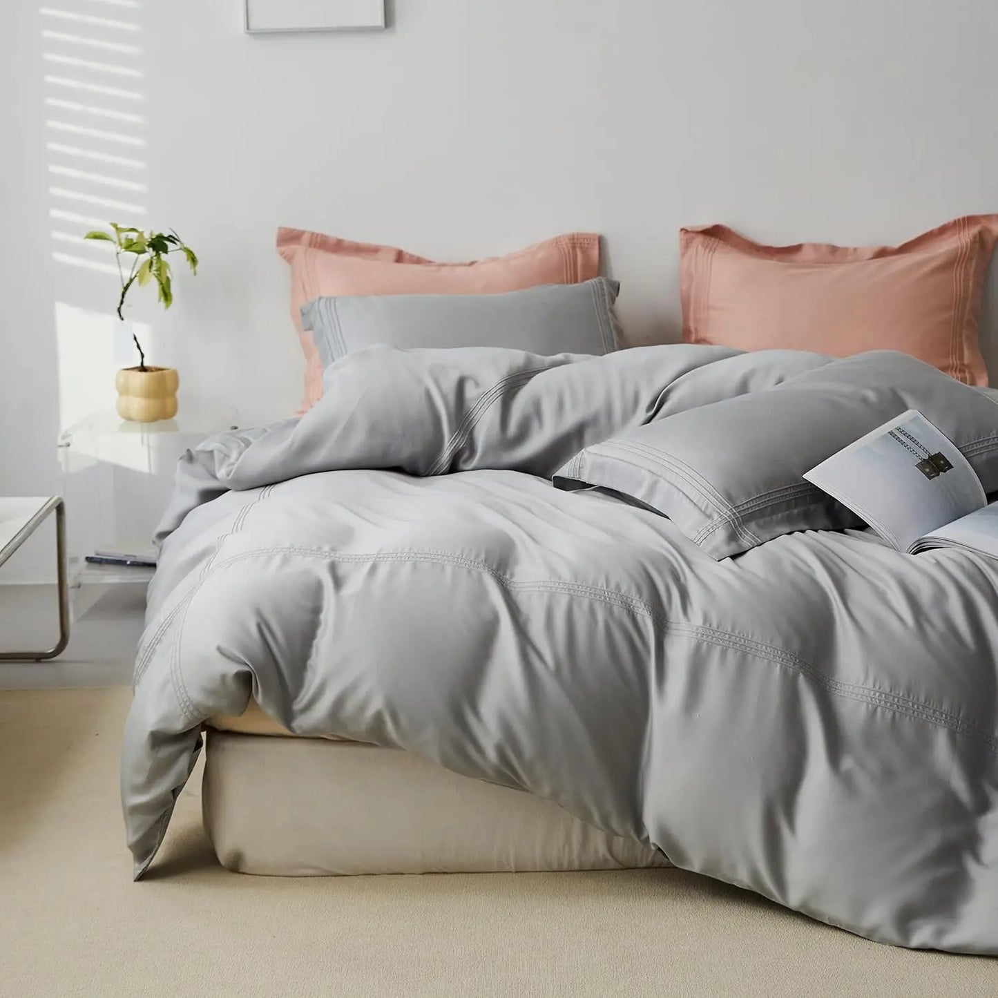Simple&Opulence 100% Eucalyptus Lyocell Tencel Duvet Cover Set Cooling Breathable Duvet Cover Soft Silky, Luxury Bedding Set