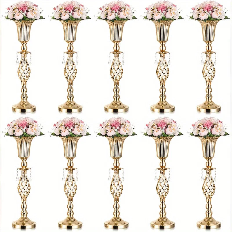 Gold Tall Vase with Crystal Chandelier