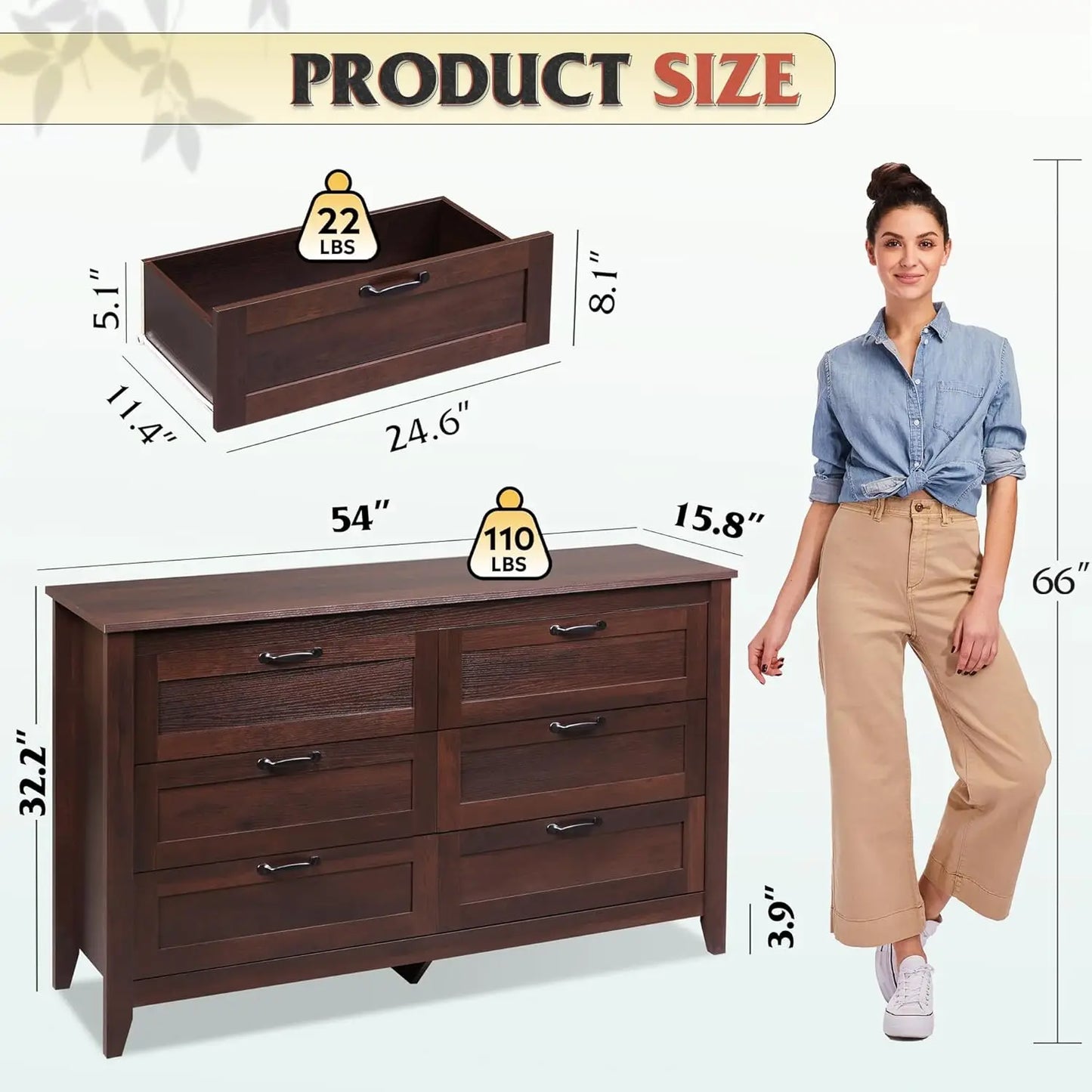 Retro Wood Dresser with Metal Handles