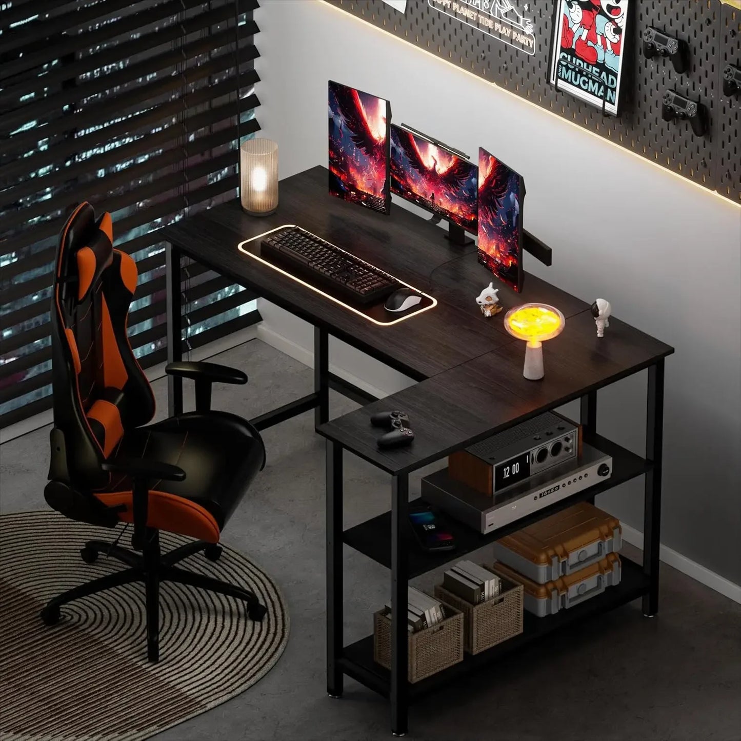 Home Office Computer L Shaped Desk with Shelf