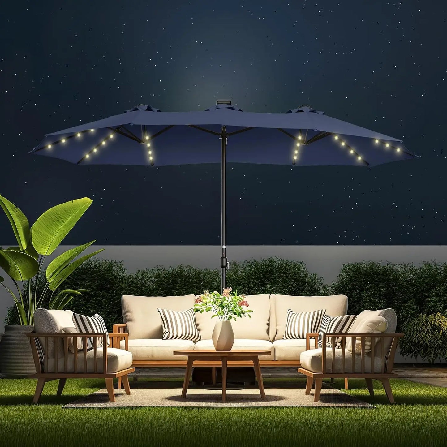 Double Sided Patio Umbrellas with Solar Lights LED Lighted