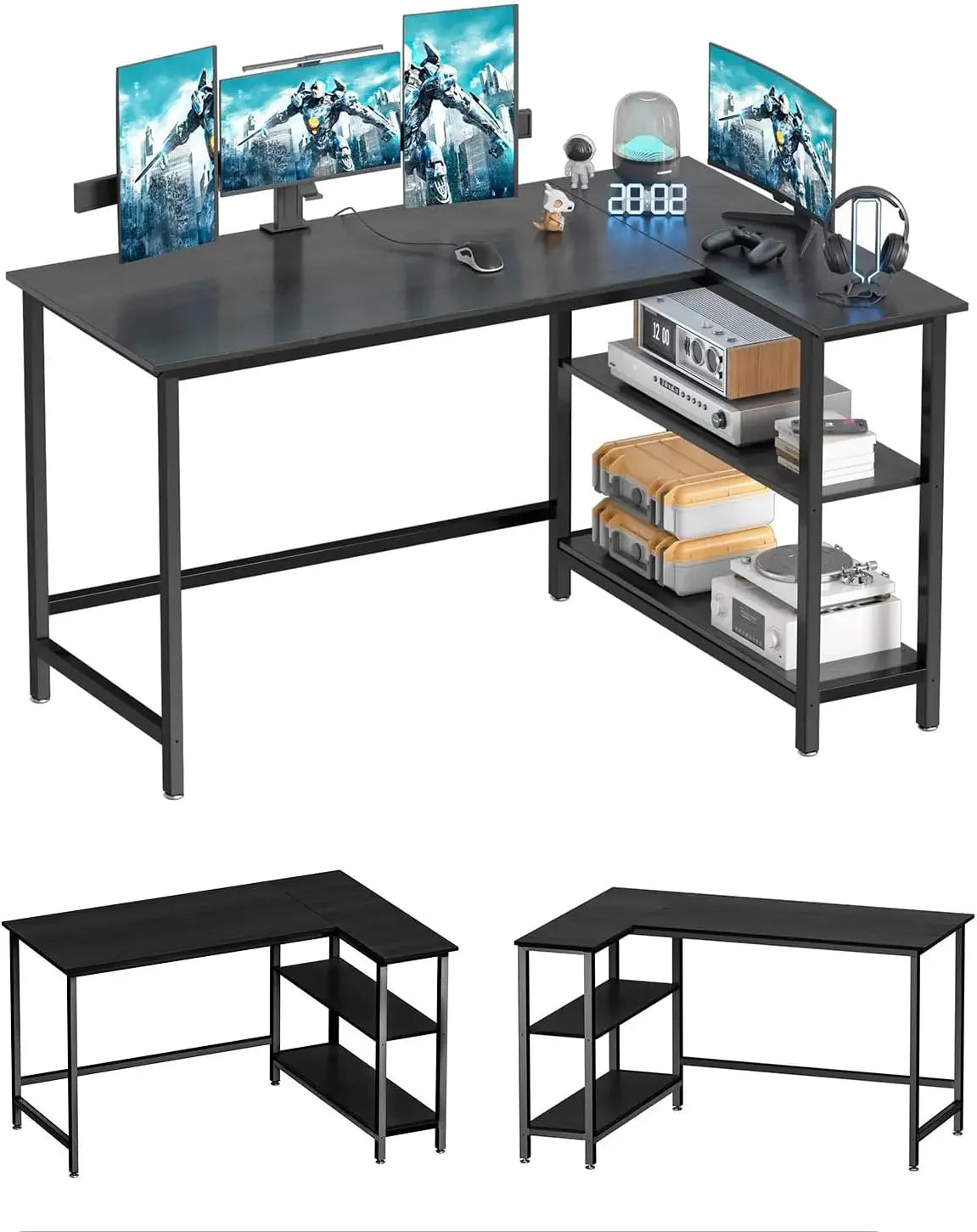 Home Office Computer L Shaped Desk with Shelf